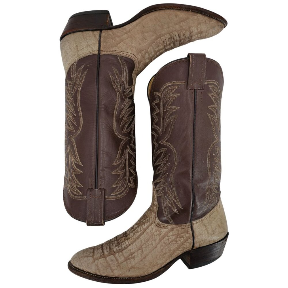 Nocona Cape Buffalo Cowboy Boots Mens size 10D Brown Tan Exotic Leather Western - Picture 8 of 16